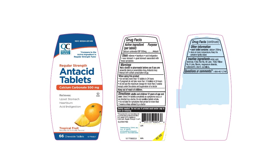 QC Regular Strength Tropical Fruit Antacid Tablets 66 counts