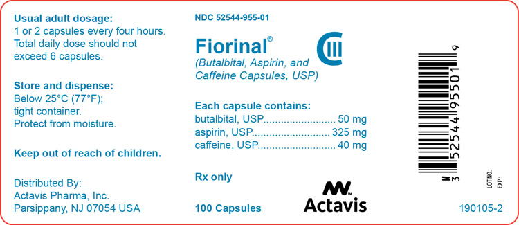 Fiorinal® (Butalbital, Aspirin, and Caffeine Capsules, USP) NDC: <a href=/NDC/52544-955-01>52544-955-01</a> Bottle Label x 100 Capsules