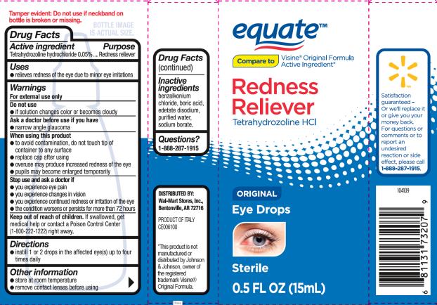 Equate®
Original Redness Reliever
Tetrahydrozoline HCI
Sterile Eye Drops
1 FL OZ (30 mL)
