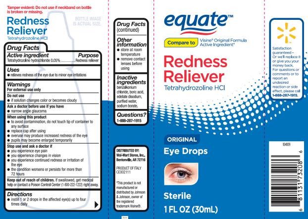 Equate®
Original Redness
Reliever
Tetrahydrozoline HCI
Sterile Eye Drops
0.5 FL OZ (15 mL)
