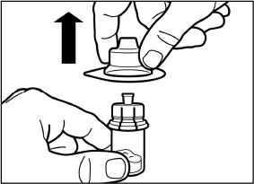 Lift the packaging off the vial adapter with a vertical movement. 