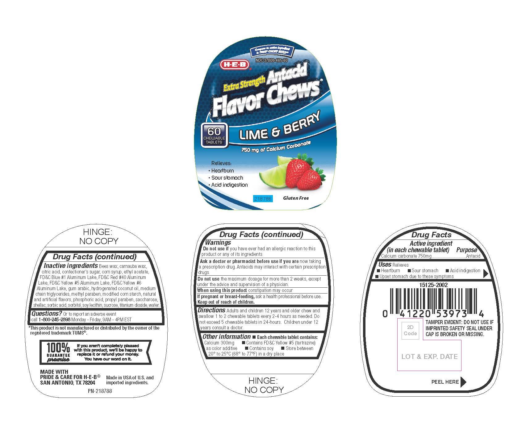 HEB Lime and Berry Antacid Chews 60ct