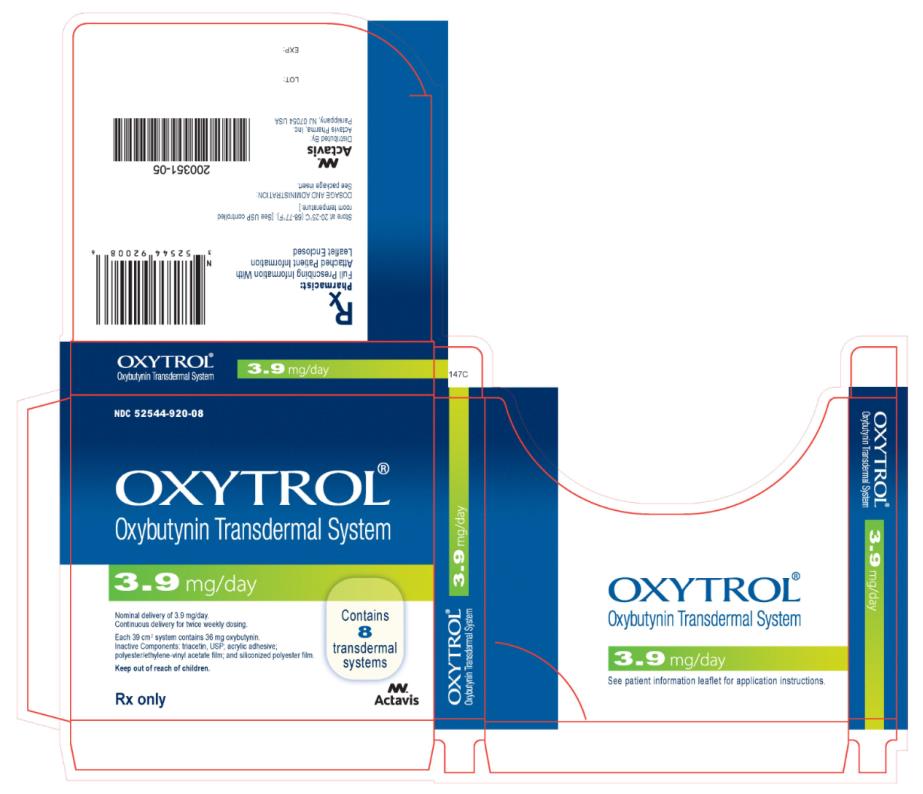 OXYTROL® (oxybutynin transdermal system) NDC: <a href=/NDC/52544-920-08>52544-920-08</a> Carton x 8 transdermal systems