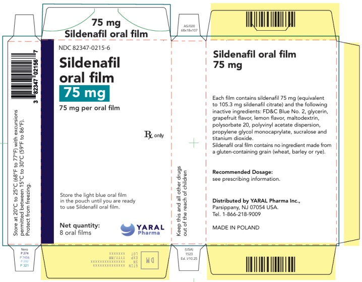 PRINCIPAL DISPLAY PANEL
NDC: <a href=/NDC/82347-0215-6>82347-0215-6</a>
75 mg
Sildenafil oral film
75 mg per oral film
