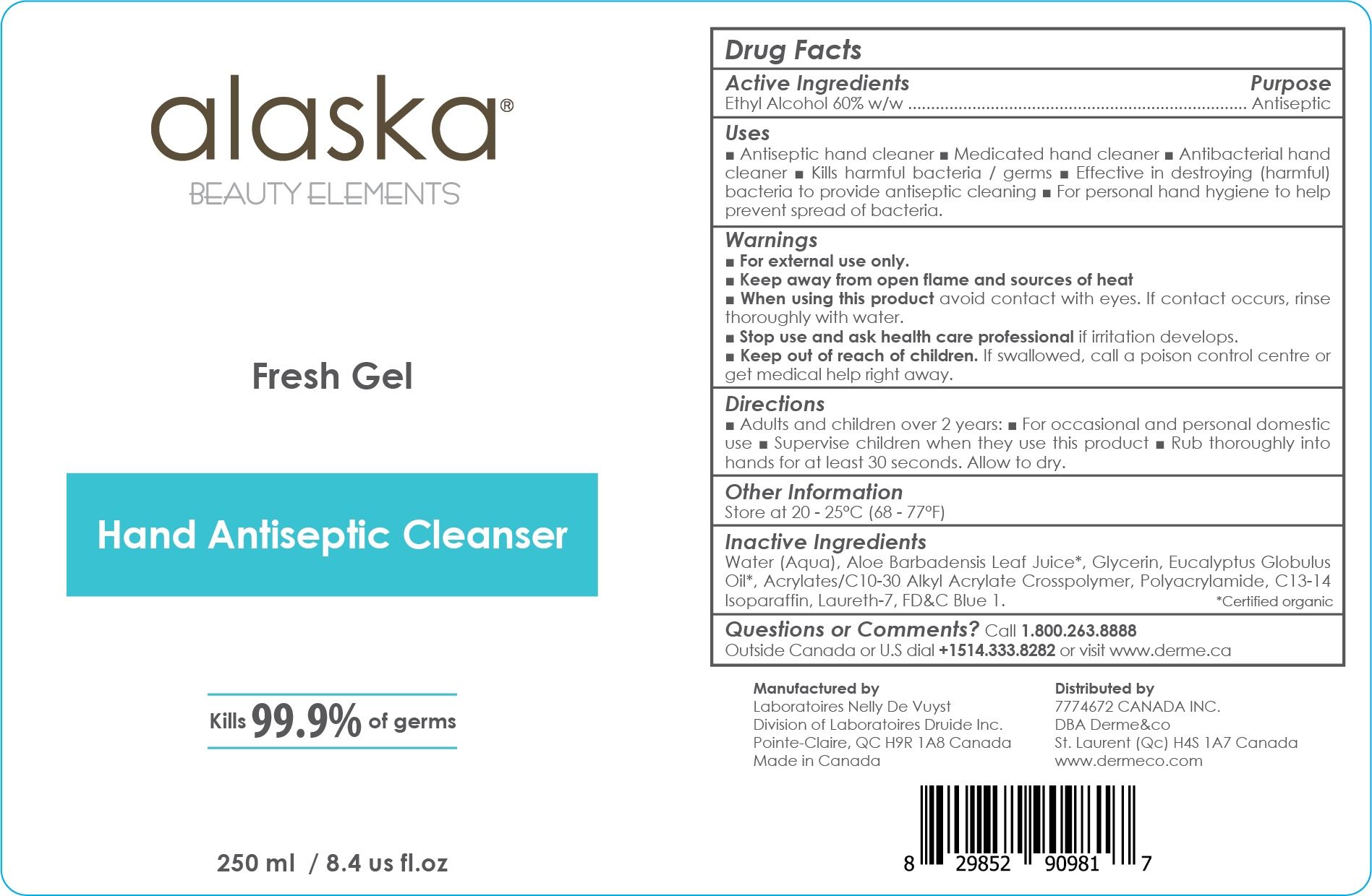 Alaska Beauty Elements Fresh Gel Antiseptic Hand Cleanser 250 mL