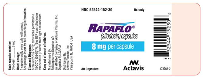 Rapaflo® (silodosin)
8mg x 30 capsules
NDC: <a href=/NDC/52544-152-30>52544-152-30</a>

