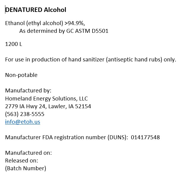 Denatured Alcohol Label 1200L