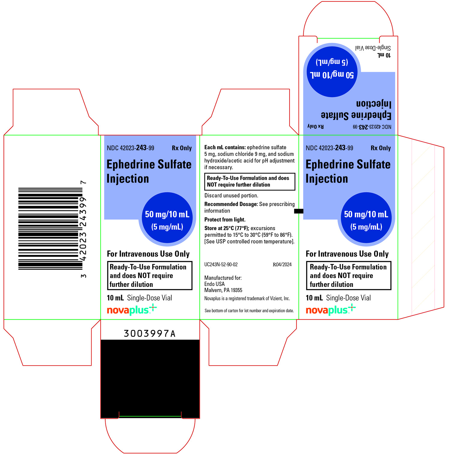 This is an image of Ephedrine Sulfate Injection 10 mL Single-Dose Vial carton.