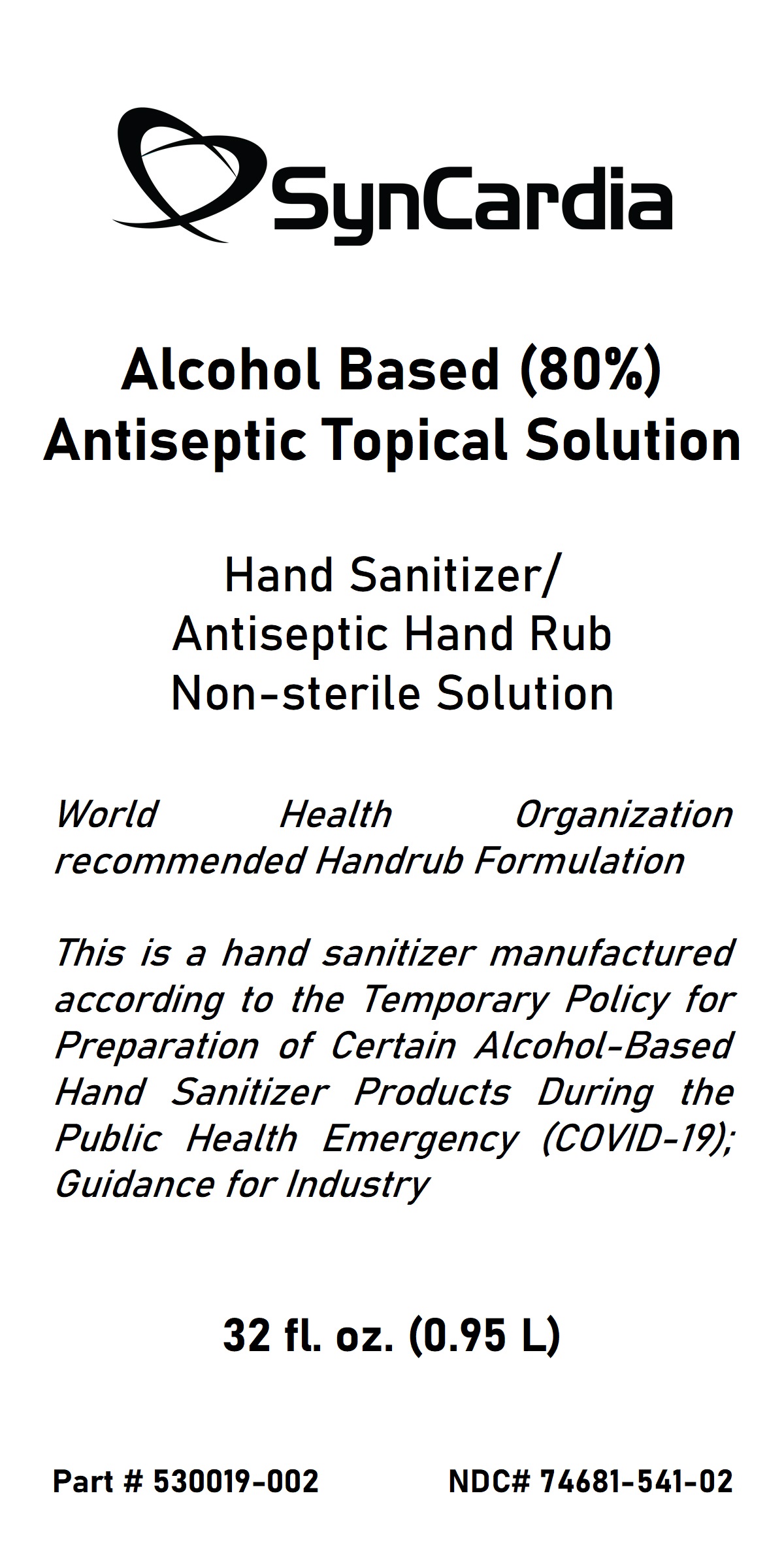 Hand Sanitizer Front Product Label 946.353 ml 