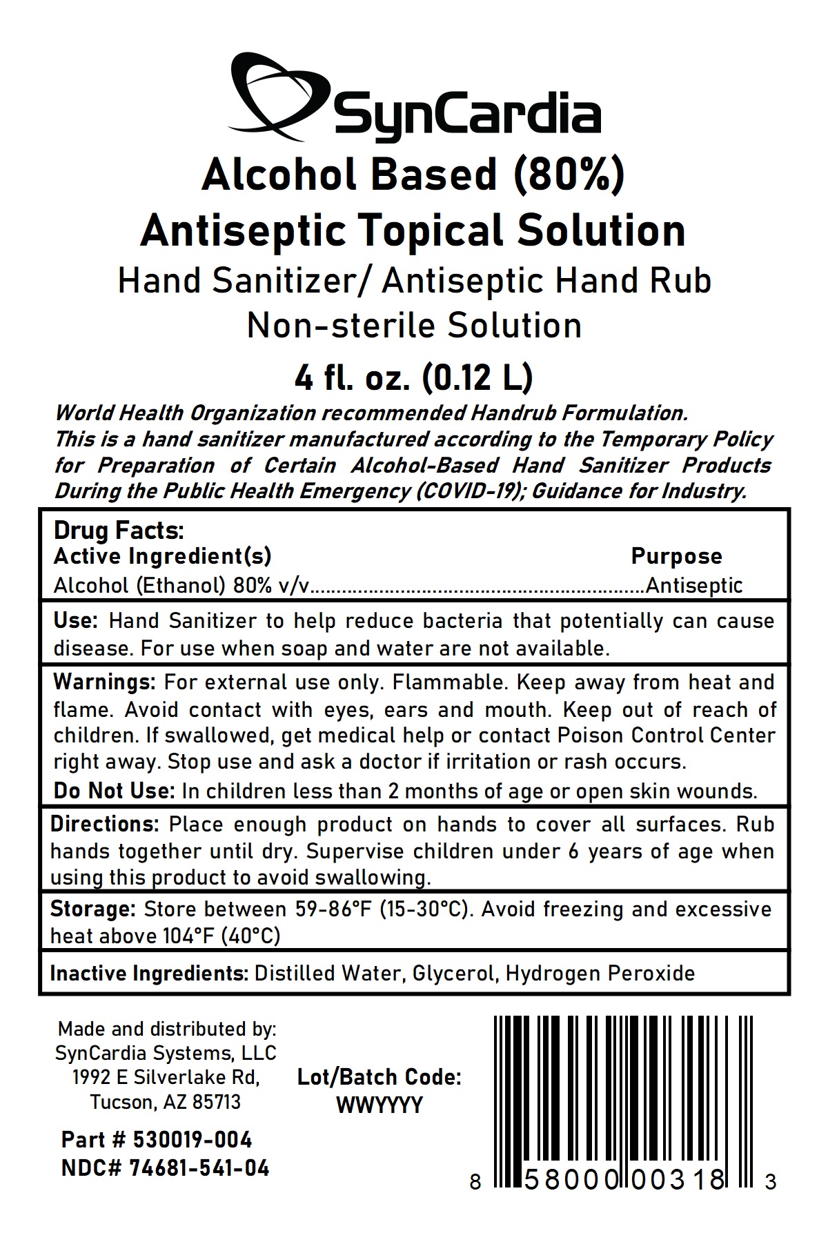 Hand Sanitizer Single Product Label 118.294ml 