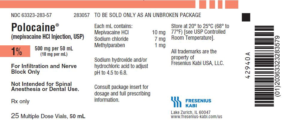 PACKAGE LABEL - PRINCIPAL DISPLAY - Polocaine 50 mL Multiple Dose Vial Tray Label NDC: <a href=/NDC/63323-283-57>63323-283-57</a>
