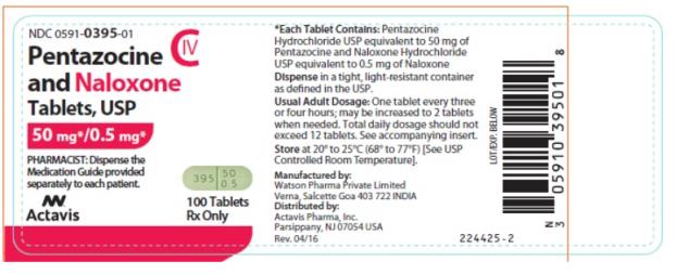 NDC: <a href=/NDC/0591-0395-01>0591-0395-01</a> CIV Pentazocine and Naloxone Tablets, USP 50 mg*/0.5mg* 100 Tablets Rx Only