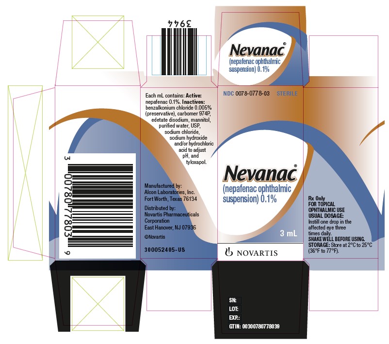 PRINCIPAL DISPLAY PANEL
							NDC: <a href=/NDC/0078-0778-03>0078-0778-03</a>
							STERILE
							Nevanac®
							(nepafenac ophthalmic suspension) 0.1%
							3 mL
							NOVARTIS
							