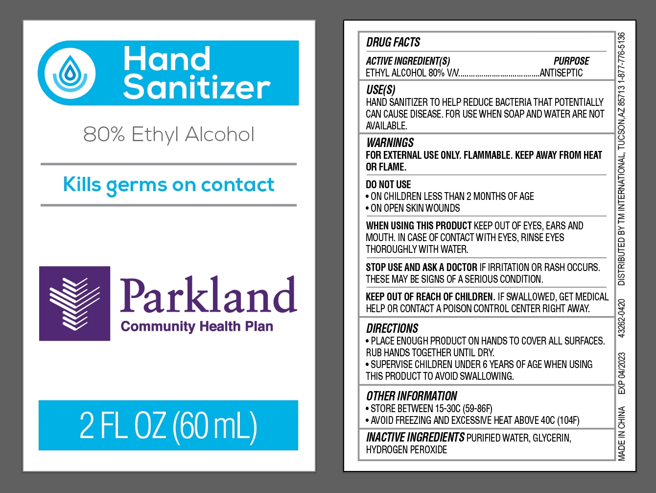 Hand Sanitizer Bottle 60ml Parkland