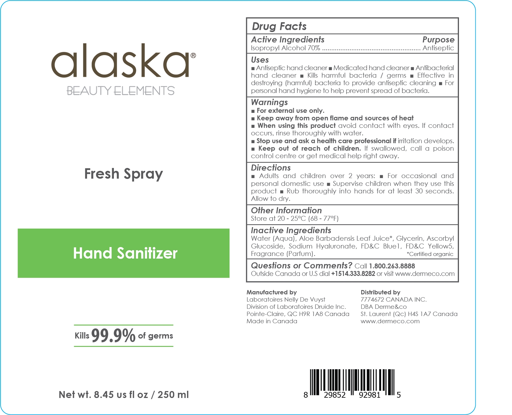 Alaska Beauty Elements Fresh Spray Hand Sanitizer 250 mL