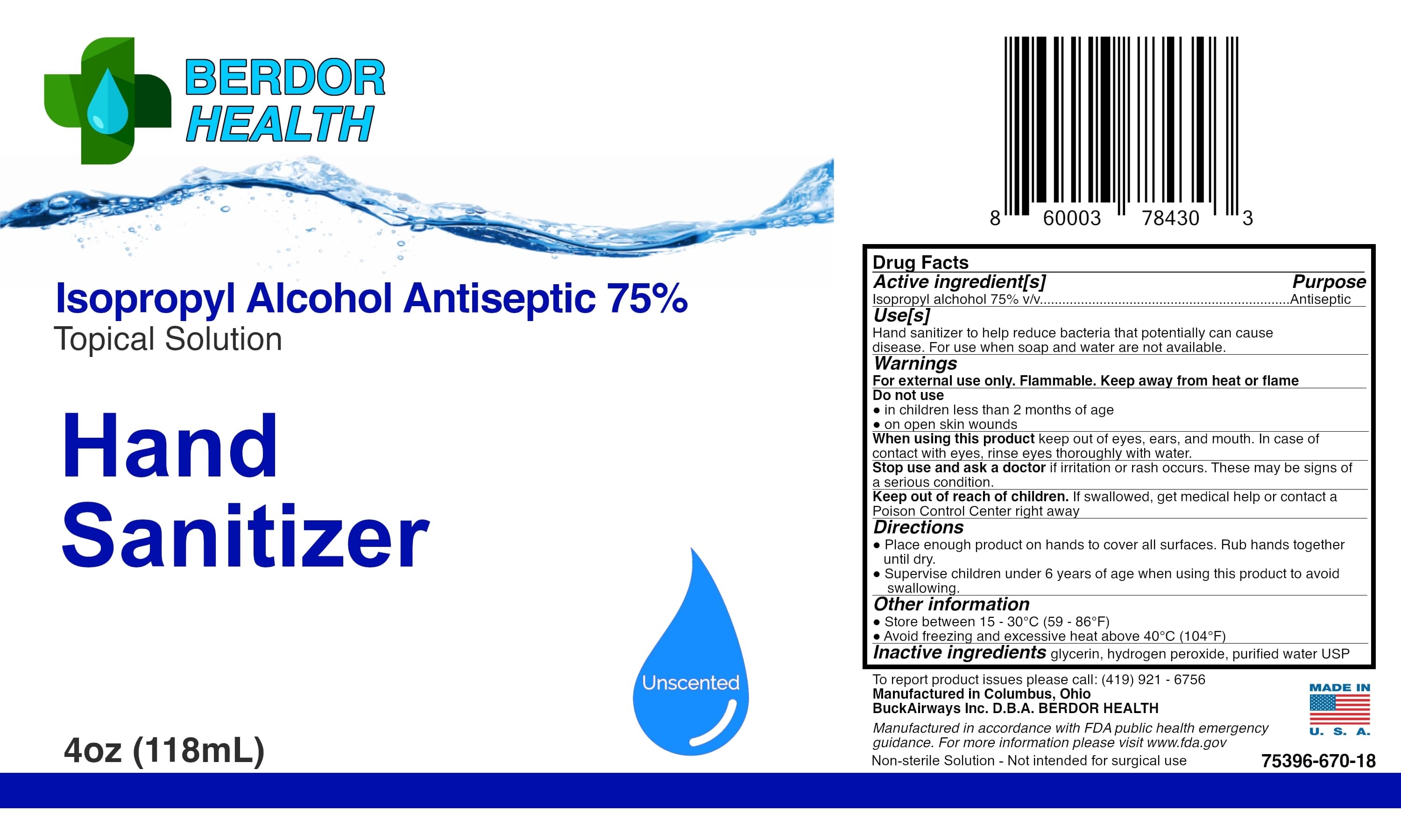 Label for 4 oz Spray Bottle