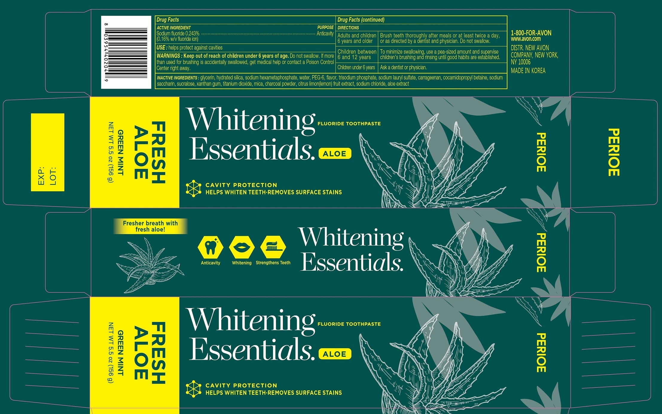 PERIOE Whitening Essentials Fresh Aloe Green Mint 156g