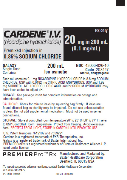 Cardene Representative 20 mg Container Label 1 of 2  NDC: <a href=/NDC/43066-026-10>43066-026-10</a>