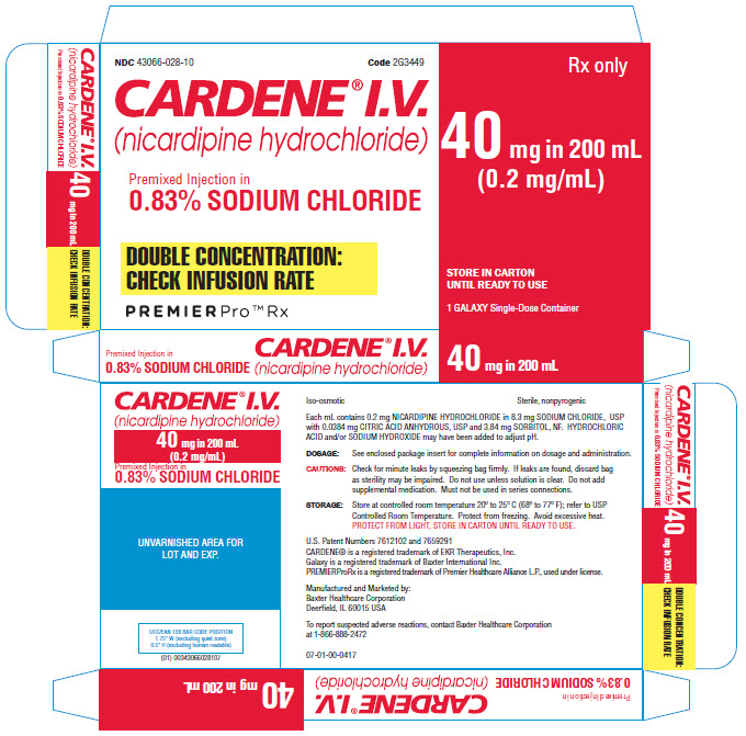  CARDENE Representative 40 mg Carton label NDC: <a href=/NDC/43066-028-10>43066-028-10</a> 1 of 2