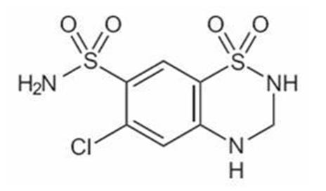 Hydrochlorothiazide Capsules, USP, 12.5 mg is the 3,4-dihydro derivative of chlorothiazide. Its chemical name is 6-chloro-3,4-dihydro-2H-1,2,4-benzothiadiazine-7-sulfonamide 1,1-dioxide. Its empirical formula is C7H8ClN3O4S2; its molecular weight is 297.74; and its structural formula is: