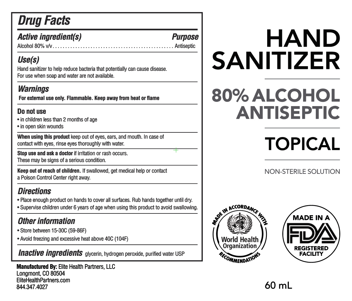 Elite Health Partners Alcohol Antiseptic 80% Topical Solution Hand Sanitizer Non-Sterile