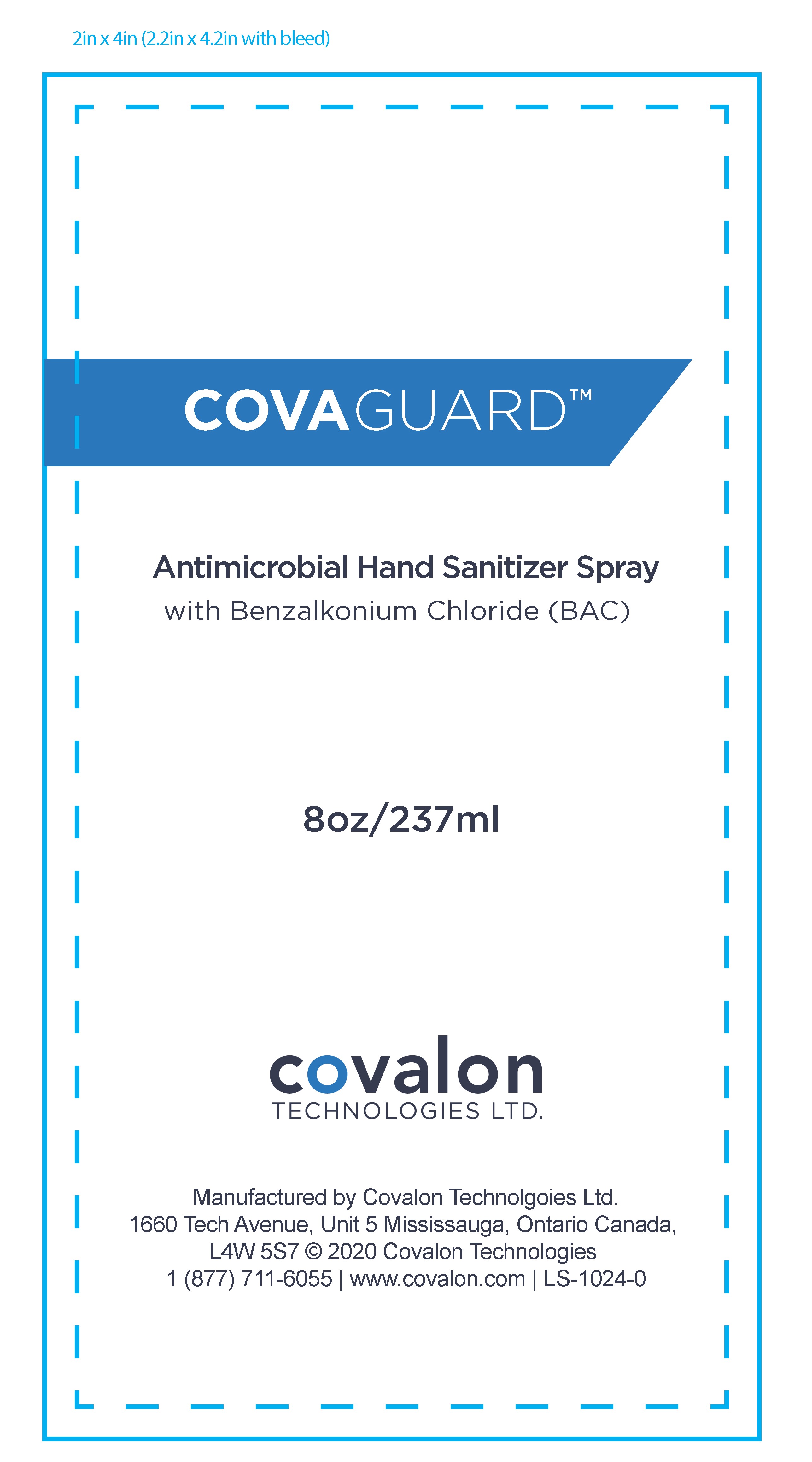 CovaGuard Antimicrobial Hand Sanitizer Spray 237 mL Front