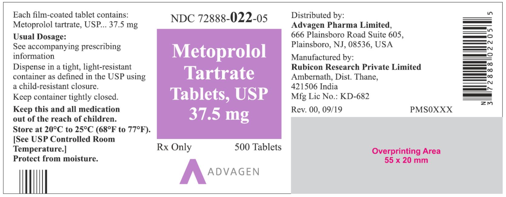 NDC: <a href=/NDC/72888-022-05>72888-022-05</a> - Metoprolol Tartrate Tablets, USP 37.5 mg - 500 Tablets