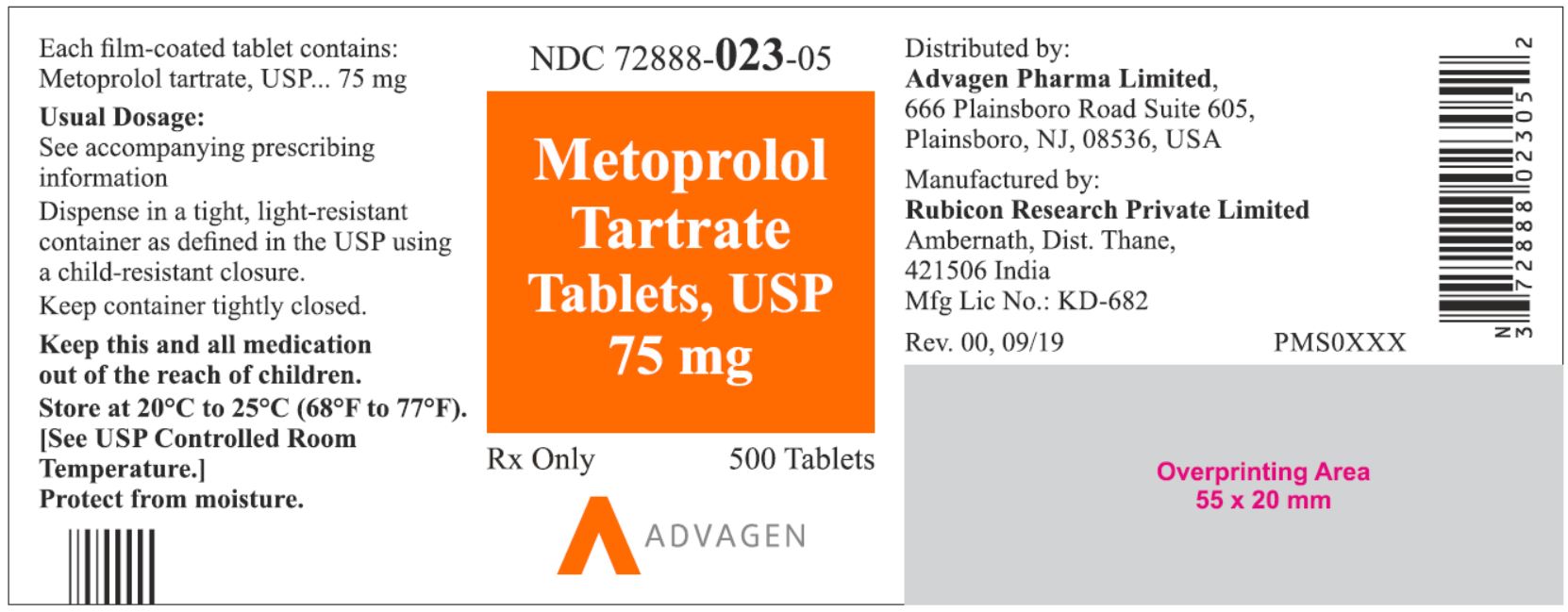 NDC: <a href=/NDC/72888-023-05>72888-023-05</a> - Metoprolol Tartrate Tablets, USP 75 mg - 500 Tablets