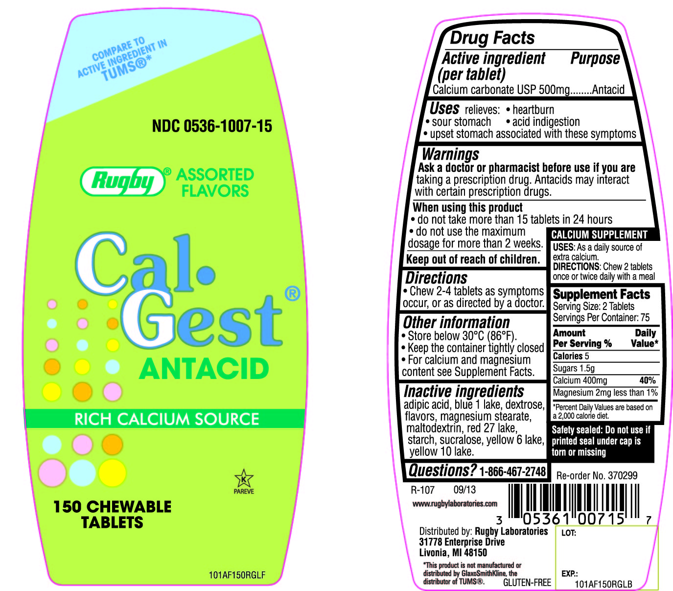 Rugby Cal-Gest Antacid Tablets 150 Chewable Tablets