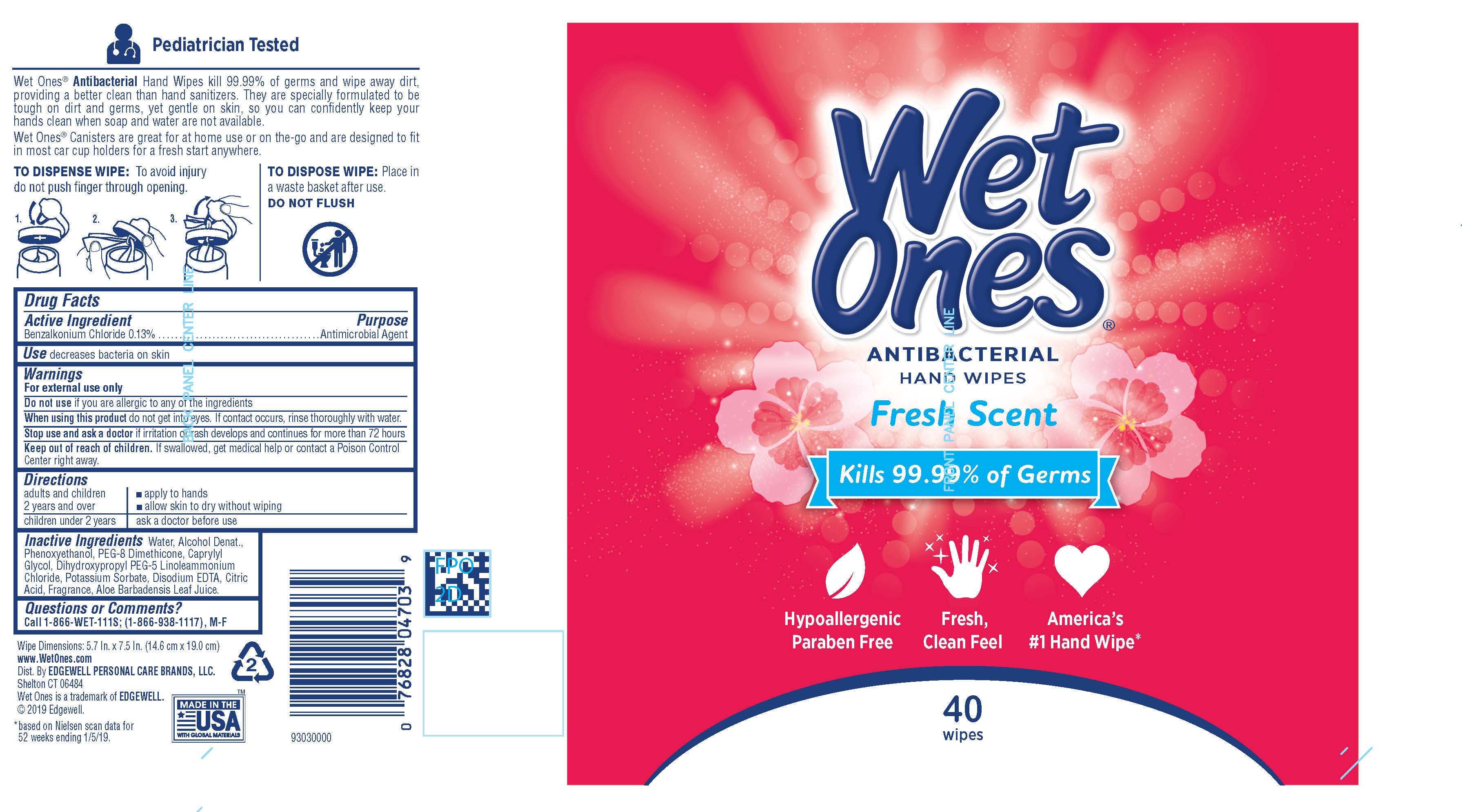 WET ONES ANTIBACTERIAL HAND WIPES FRESH SCENT benzalkonium