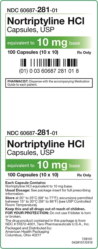 10 mg Nortriptyline HCl Capsules Carton