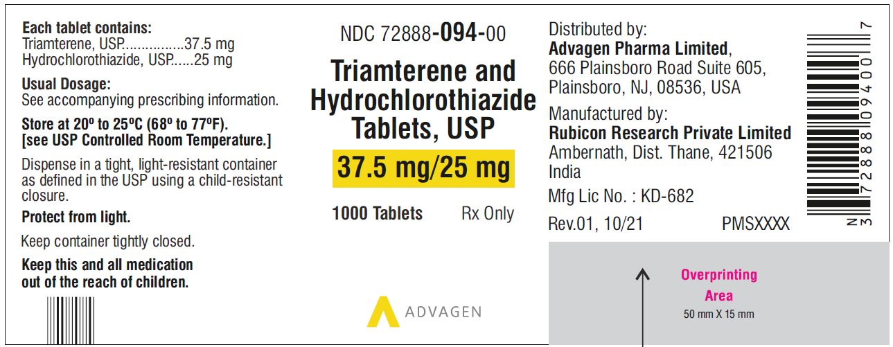Triamterene and Hydrochlorothiazide Tablets, USP 37.5mg/25 mg  - NDC: <a href=/NDC/72888-094-00>72888-094-00</a> - 1000s Label
