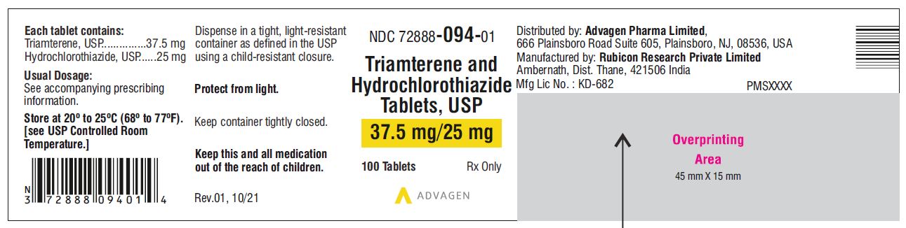 Triamterene and Hydrochlorothiazide Tablets, USP 37.5mg/25 mg  - NDC: <a href=/NDC/72888-094-01>72888-094-01</a>  - 100s Label