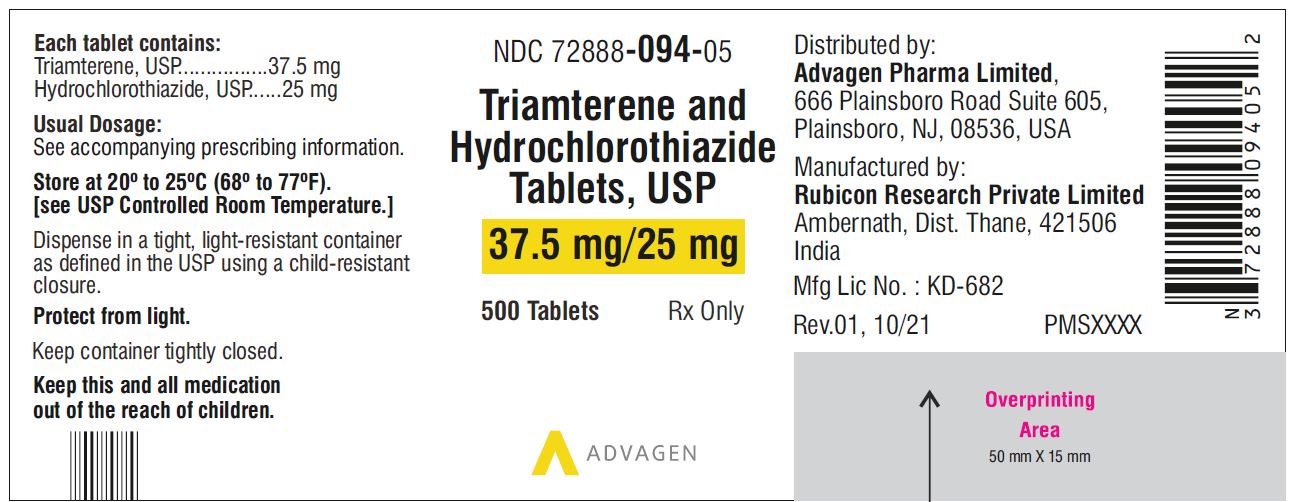 Triamterene and Hydrochlorothiazide Tablets, USP 37.5mg/25 mg  - NDC: <a href=/NDC/72888-094-05>72888-094-05</a> - 500s Label