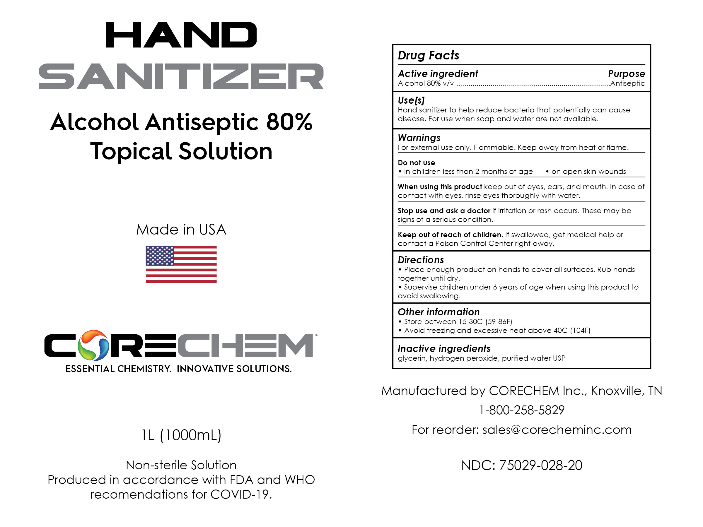 CORECHEM - Hand Sanitizer - 1000 mL / 1 L