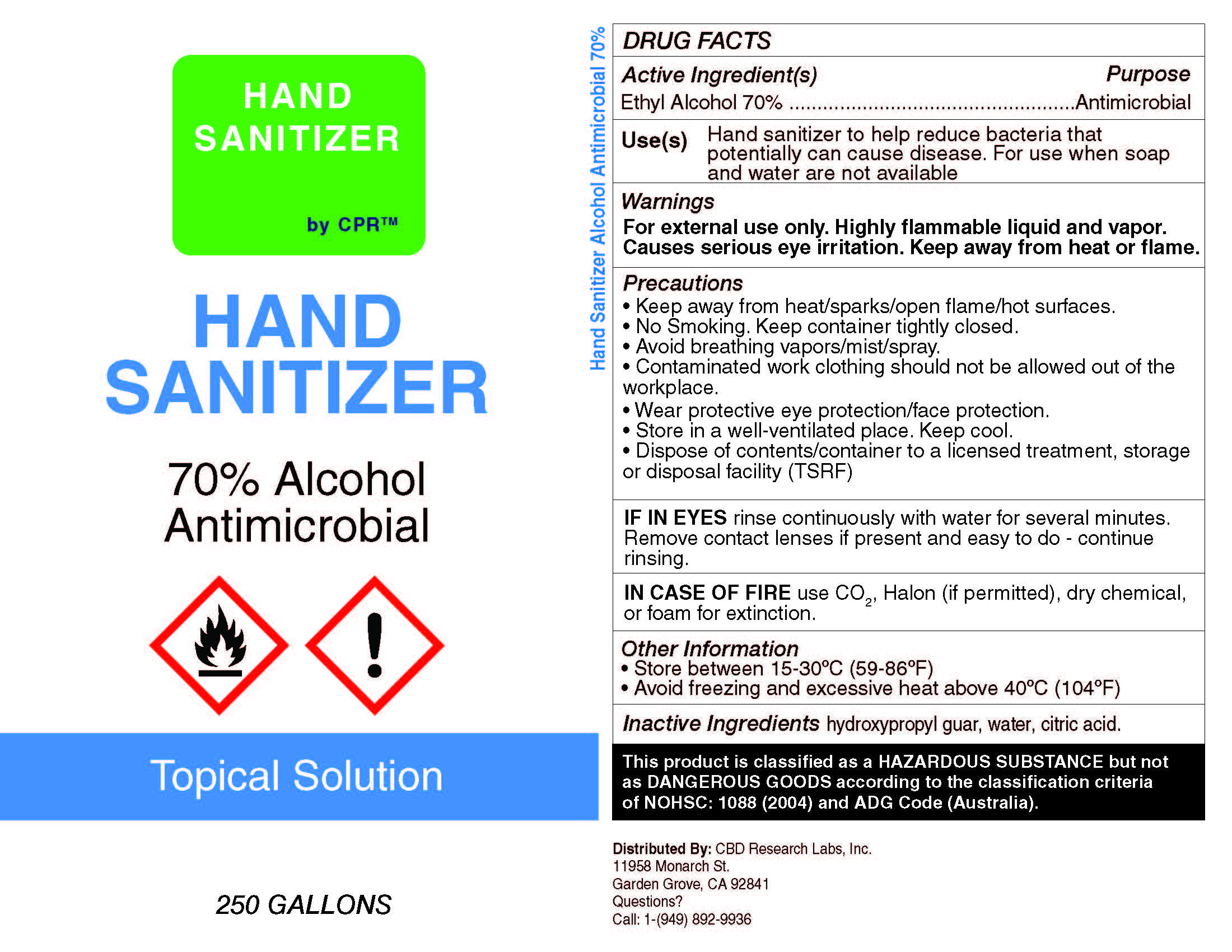 CPR Hand Sanitizer Label