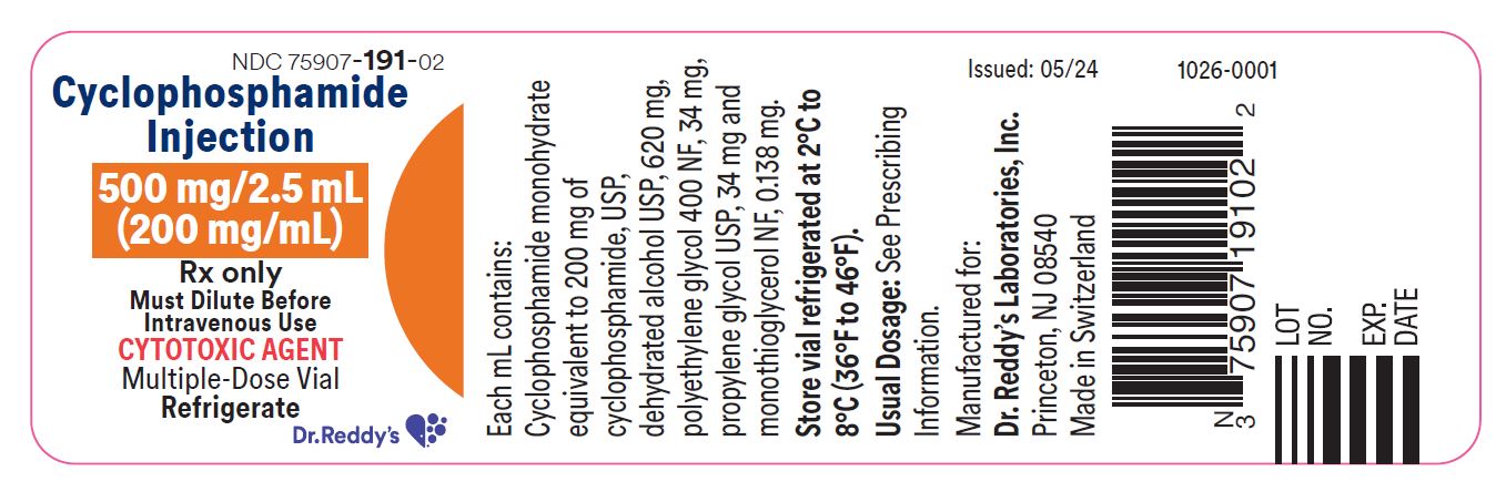 Cyclophosphamide, 500mg/2.5mL vial