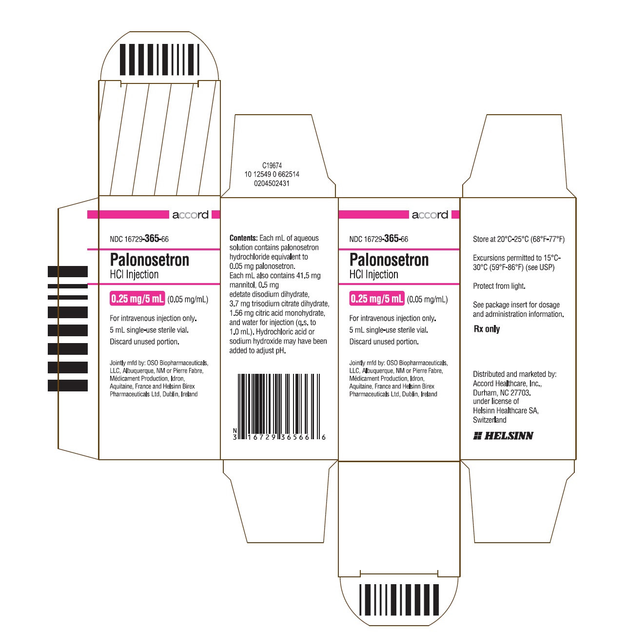 PRINCIPAL DISPLAY PANEL - 0.075 mg/1.5 mL Injection NDC: <a href=/NDC/16729-365-66>16729-365-66</a> Rx only palonosetron HCl injection 0.075 mg/1.5 mL single-use vial For intravenous injection only. 1.5-mL single-use sterile vial. 