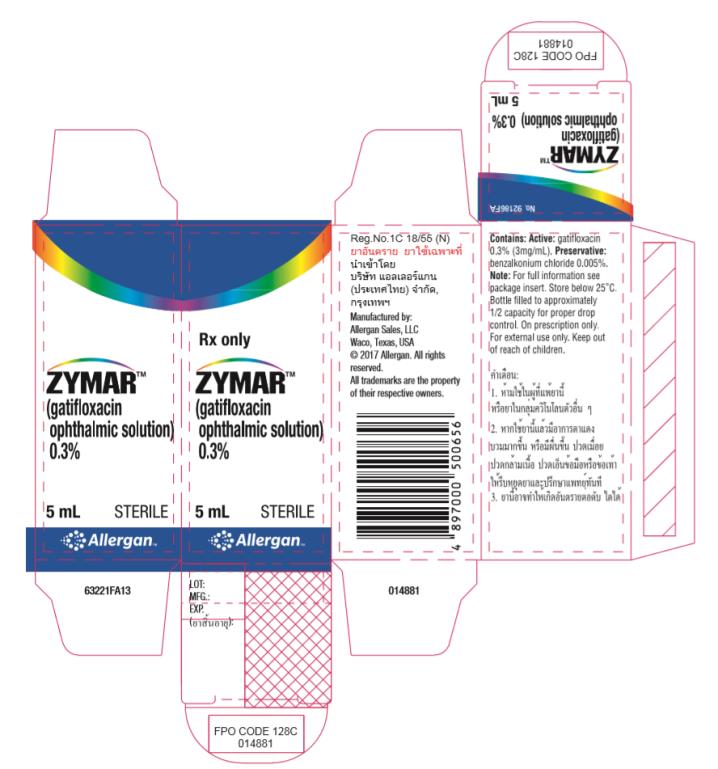 Rx only
ZYMARTM
(gatifloxacin
ophthalmic solution)
0.3% 
5 mL STERILE 
ALLERGANTM
