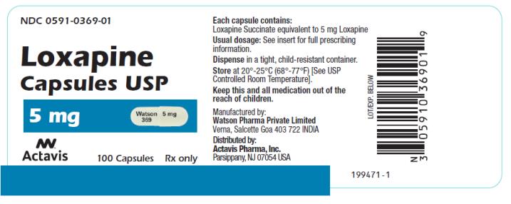 PRINCIPAL DISPLAY PANEL NDC: <a href=/NDC/0591-0369-01>0591-0369-01</a> Loxapine Capsules USP 5 mg 100 Capsules Rx Only