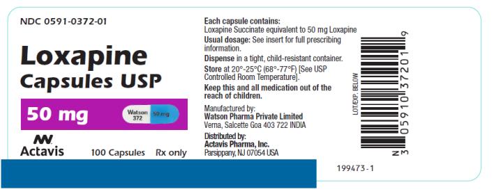 PRINCIPAL DISPLAY PANEL NDC: <a href=/NDC/0591-0372-01>0591-0372-01</a> Loxapine Capsules USP 50 mg 100 Capsules Rx Only