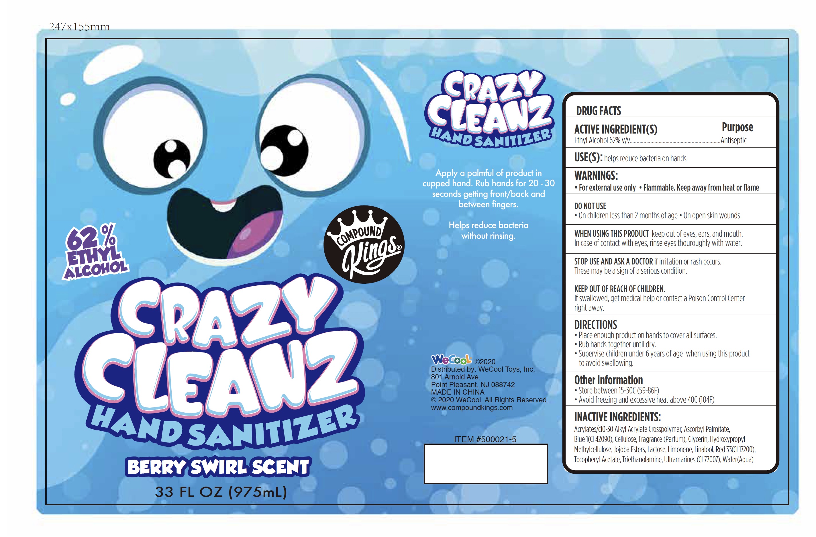 CRAZY CLEAN HAND SANITIZER - BERRY SWIRL- alcohol liquid