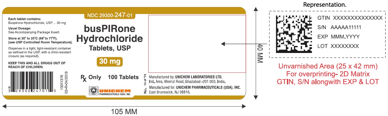 Buspirone Hydrochloride Tablets USP, 30 mg - 100's count