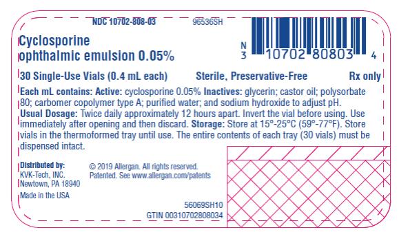 NDC: <a href=/NDC/10702-808-03>10702-808-03</a>
Cyclosporine
ophthalmic emulsion 0.05%
30 Single-Use Vials (0.4 mL each)
Sterile, Preservative-Free
Rx only
