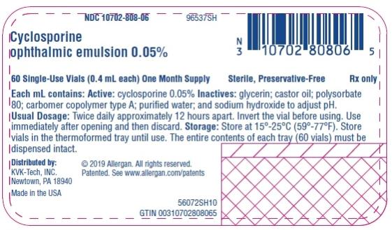 NDC: <a href=/NDC/10702-808-06>10702-808-06</a>
Cyclosporine
ophthalmic emulsion 0.05%
60 Single-Use Vials (0.4 mL each)
Sterile, Preservative-Free
Rx only
