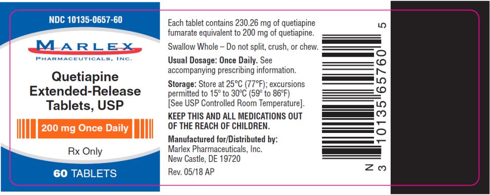 PRINCIPAL DISPLAY PANEL
NDC: <a href=/NDC/10135-0657-6>10135-0657-6</a>0
Quetiapine 
Extended-Release 
Tablets, USP
200 mg Once Daily
60 TABLETS
Rx Only
