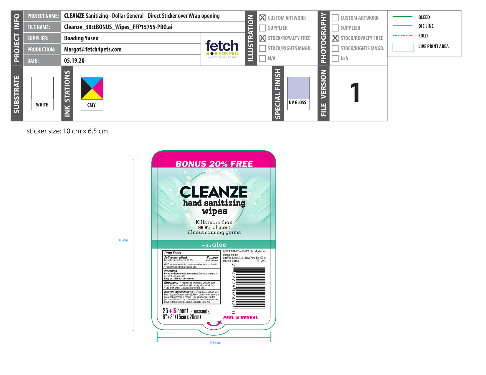 Cleanze hand sanitizing wipes