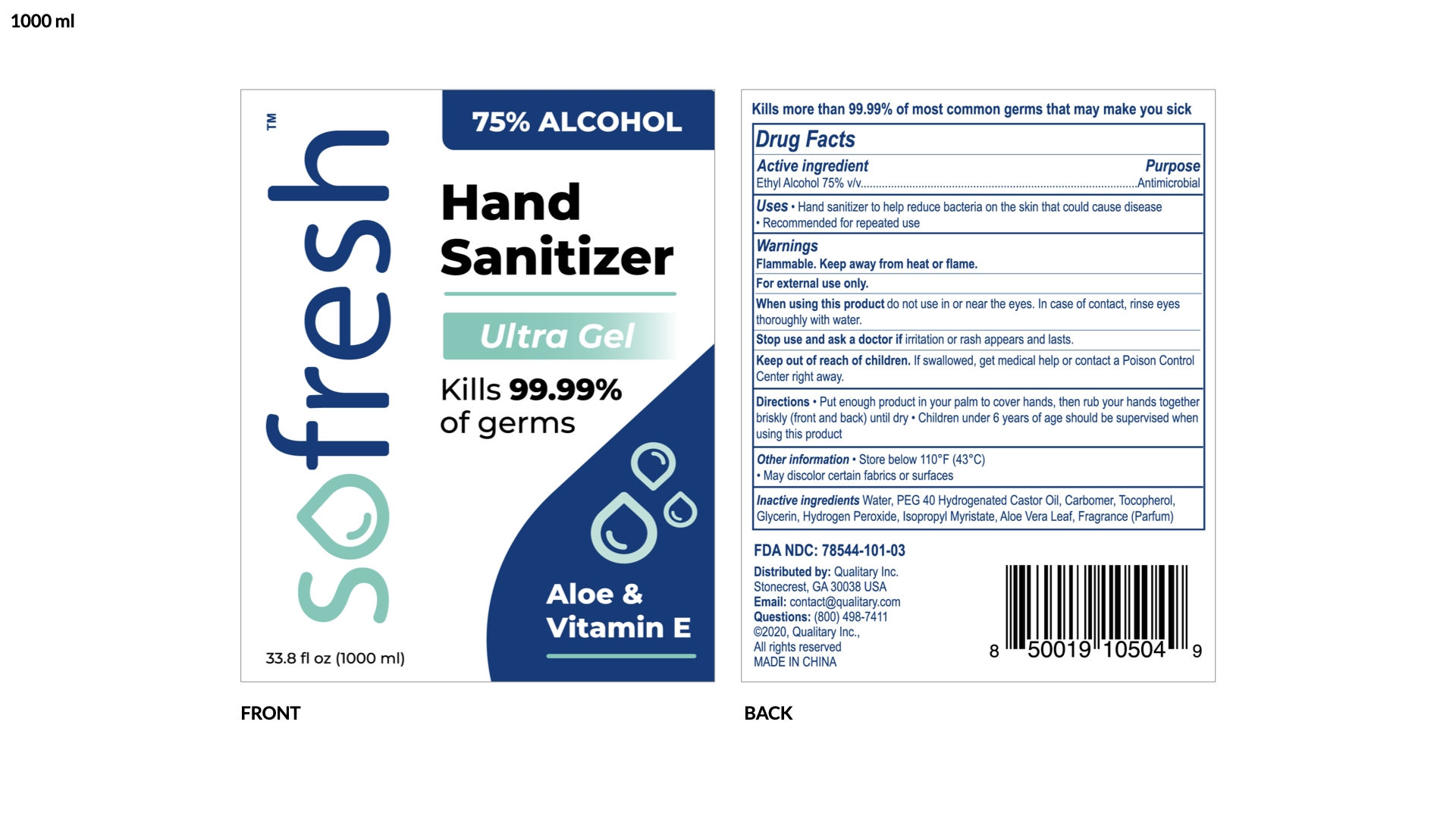SoFresh Hand Sanitizer Ultra Gel 33.8 Oz
