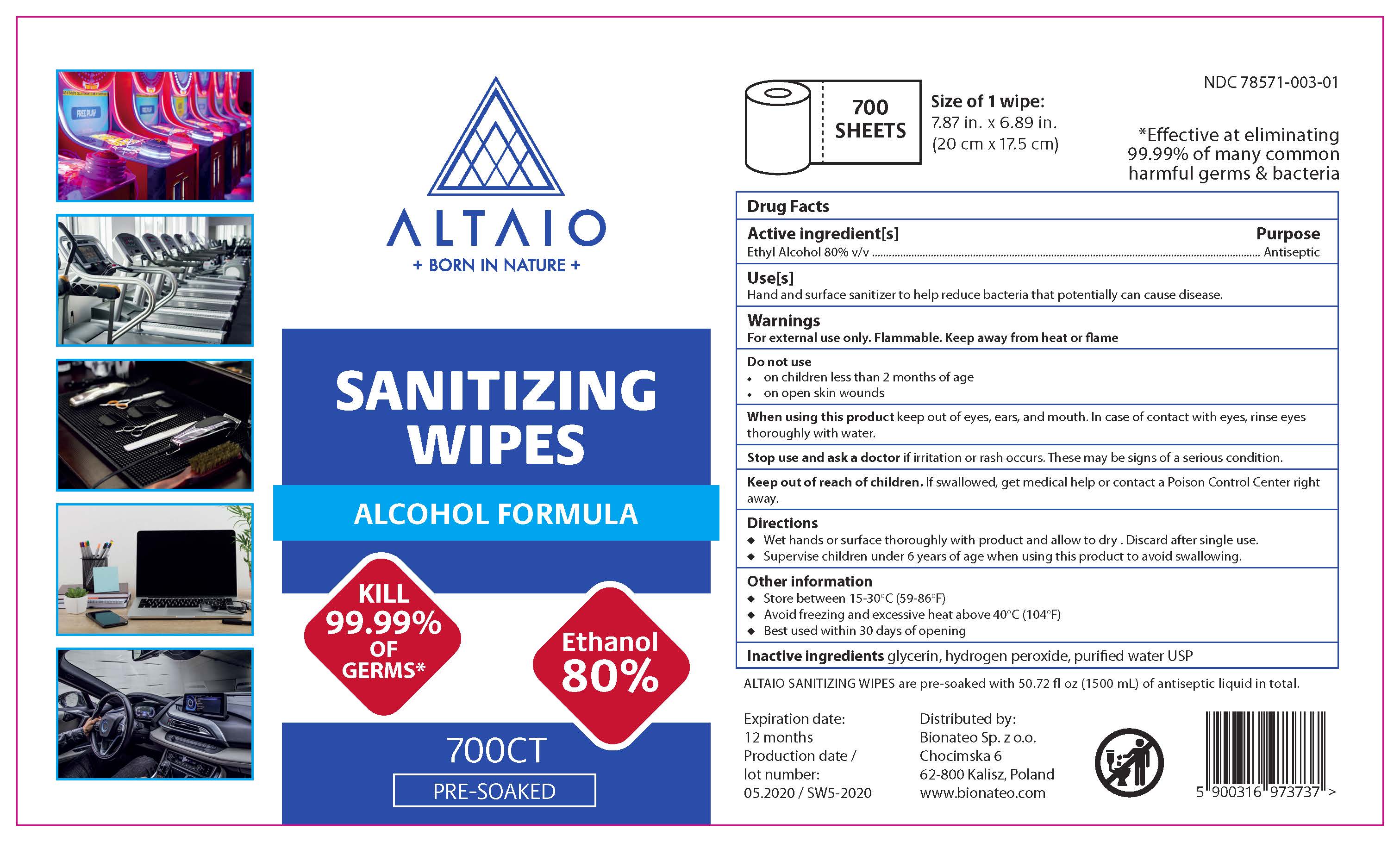 ALTAIO Sanitizing Wipes Label