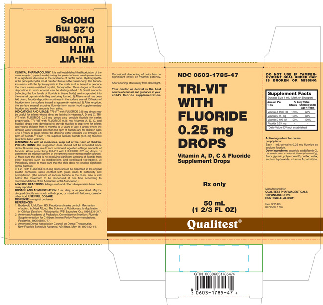 This is an image of the carton for Tri-Vit with Fluoride 0.25 mg Drops 50 mL.